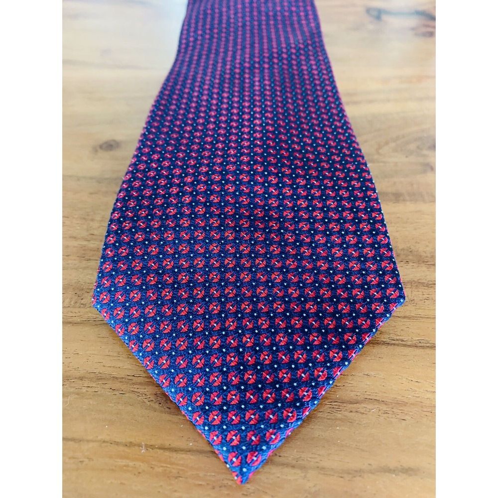 Club Room 100% Silk Woven Geometric Foulard Dot Tie Blue Red Necktie